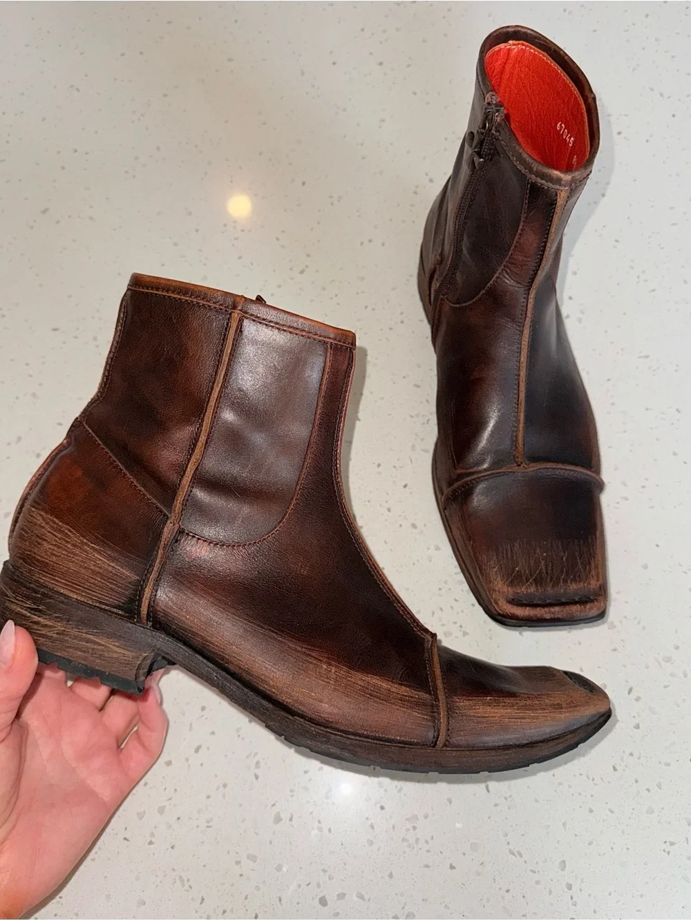 Vintage Mark Nason “Capone” Distressed Brown Leather Chukka Boots with Side Zips